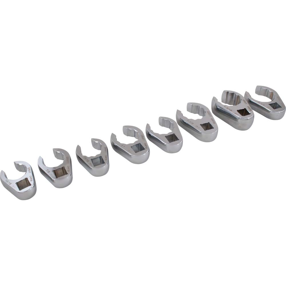 8 Piece 1/2&#34; Drive SAE, Mirror Chrome Flare Nut, Crow foot Wrench Set, 13/16&#34; - 1-1/4&#34;