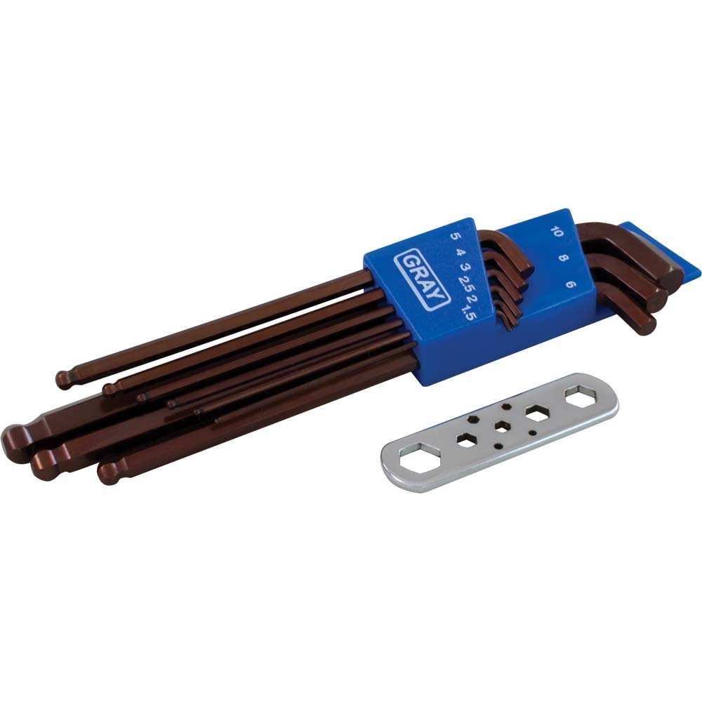 9 Piece Metric, Stubby Long Arm Ball S2 Hex Key Set, 1.5mm - 10mm