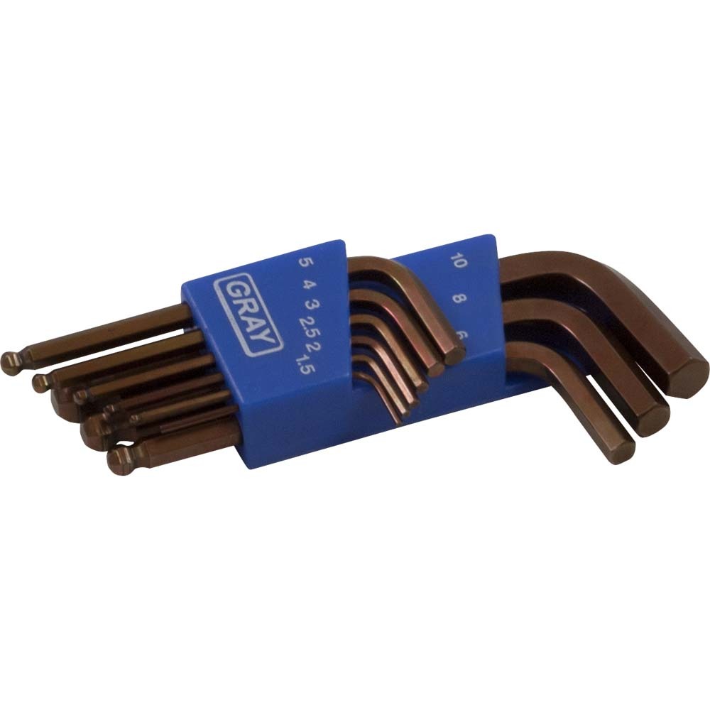 9 Piece Metric, Short Ball End Hex Key Set, 1.5mm - 10mm
