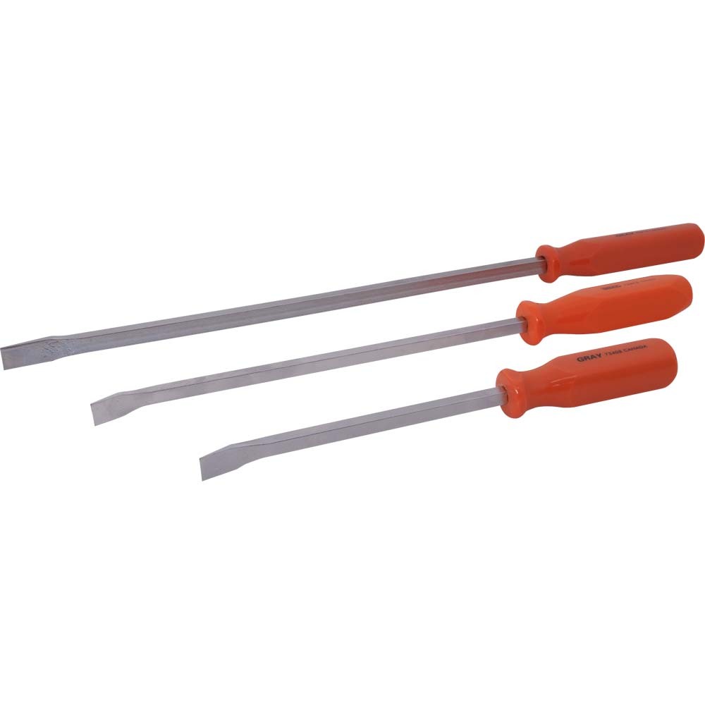 3 Piece Screwdriver Handle Pry Bar Set, Nickel Plated Blades