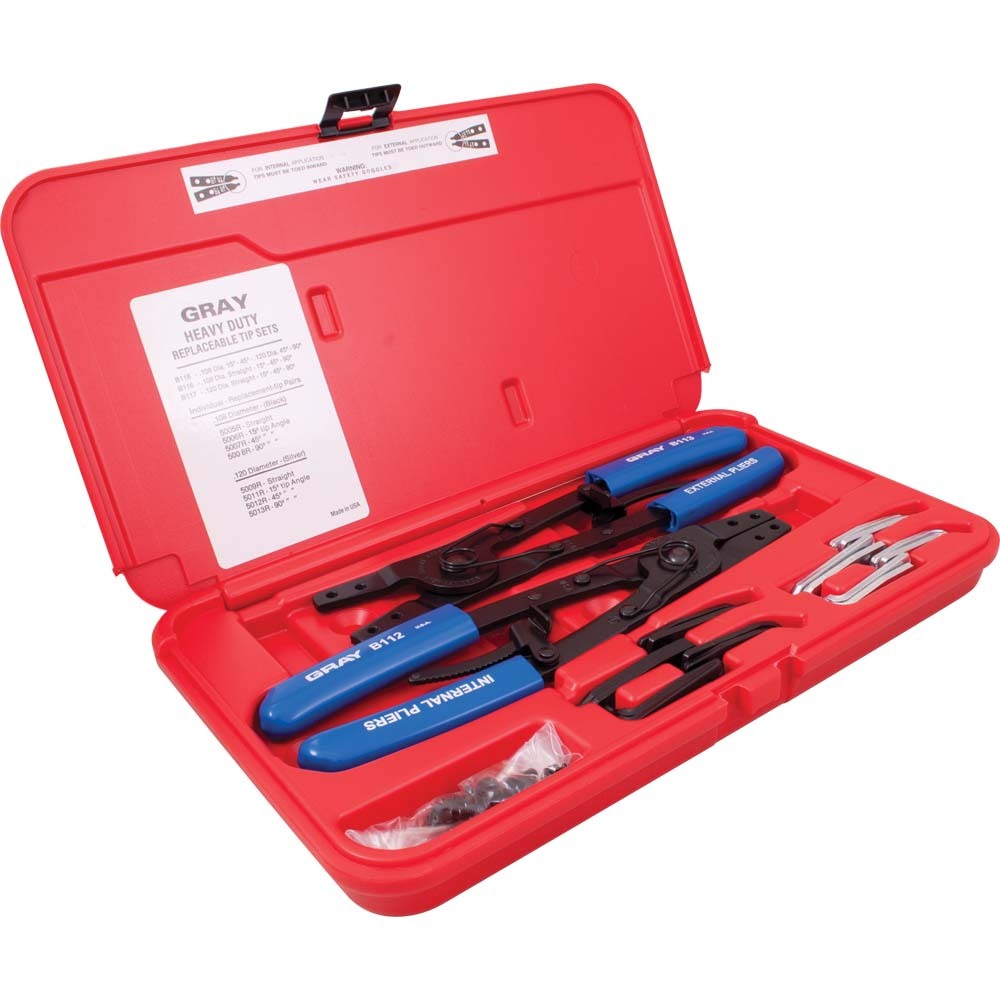 2 Piece Heavy Duty Retaining Ring Plier Set, Internal/external, With Interchangeable Tips