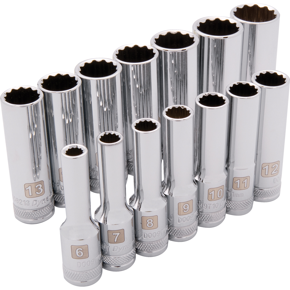 3/8&#34; Drive 14 Piece 12 Point, Deep Metric Socket Set, 6mm - 19mm