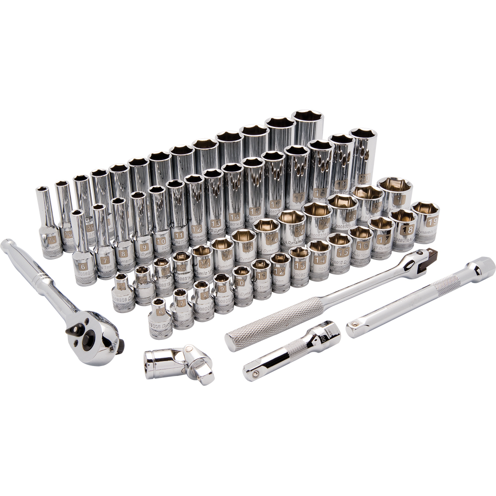 3/8&#34; Drive 60 Piece 6 Point, Standard/Deep, SAE/Metric Socket Set, 1/4&#34; - 1&#34;, 6mm - 20mm