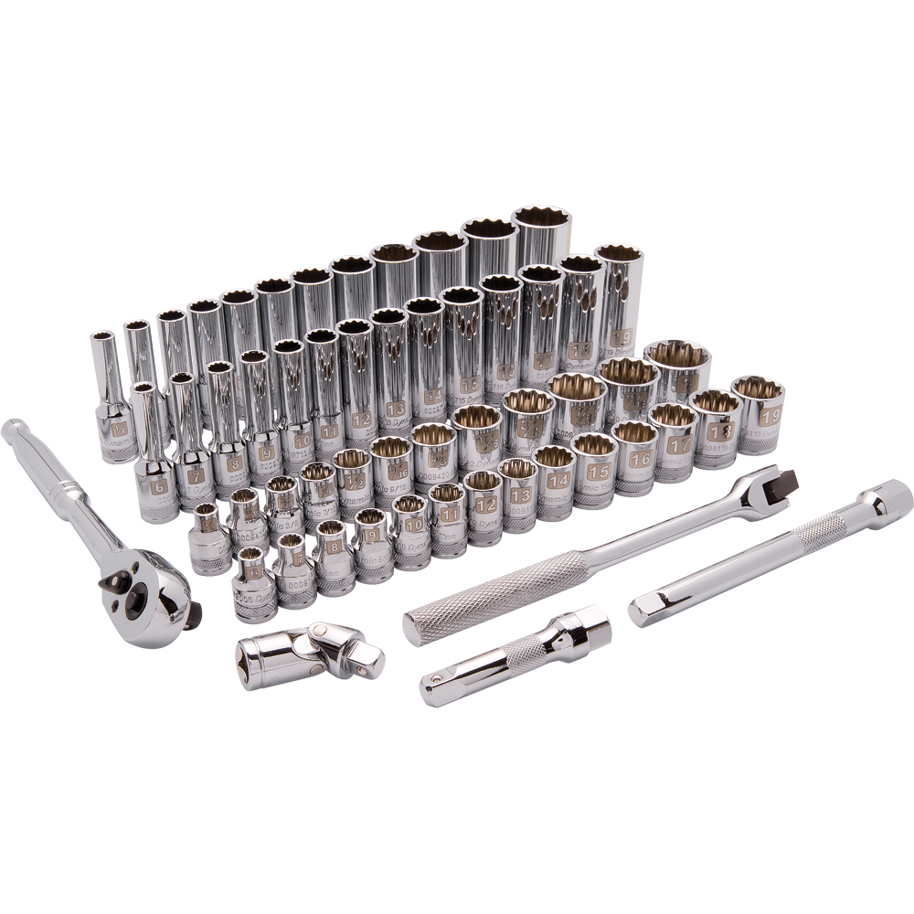 3/8&#34; Drive 57 Piece 12 Point, Standard/Deep, SAE/Metric Socket Set, 1/4&#34; - 1&#34;, 6mm - 19m