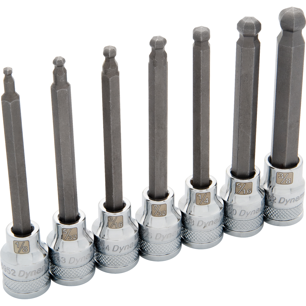 3/8&#34; Drive 7 Piece SAE, Long Ball Nose, Hex Socket Set, 1/8&#34; - 3/8&#34;