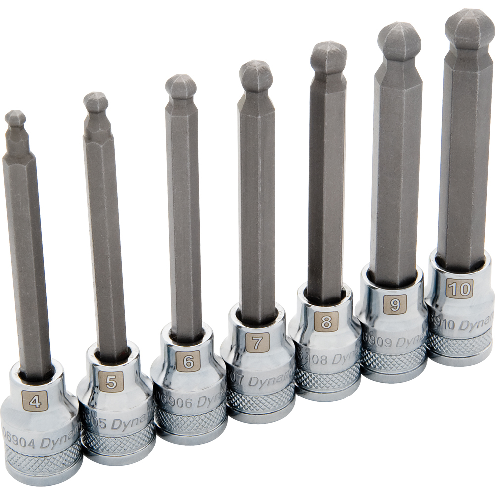 3/8&#34; Drive 7 Piece Metric, Long Ball Nose, Hex Socket Set, 4mm -10mm