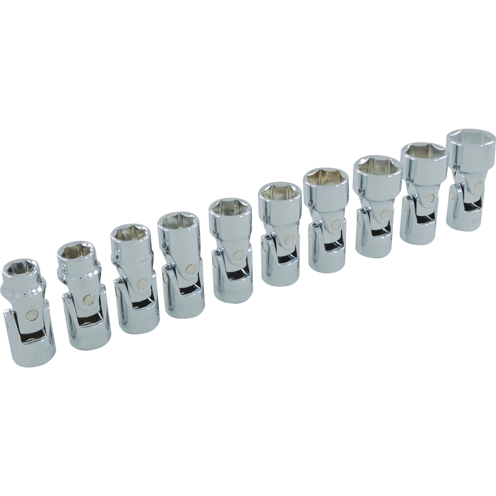 3/8&#34; Drive 10 Piece 6 Point Metric, Universal Joint Socket Set, 10mm - 19mm