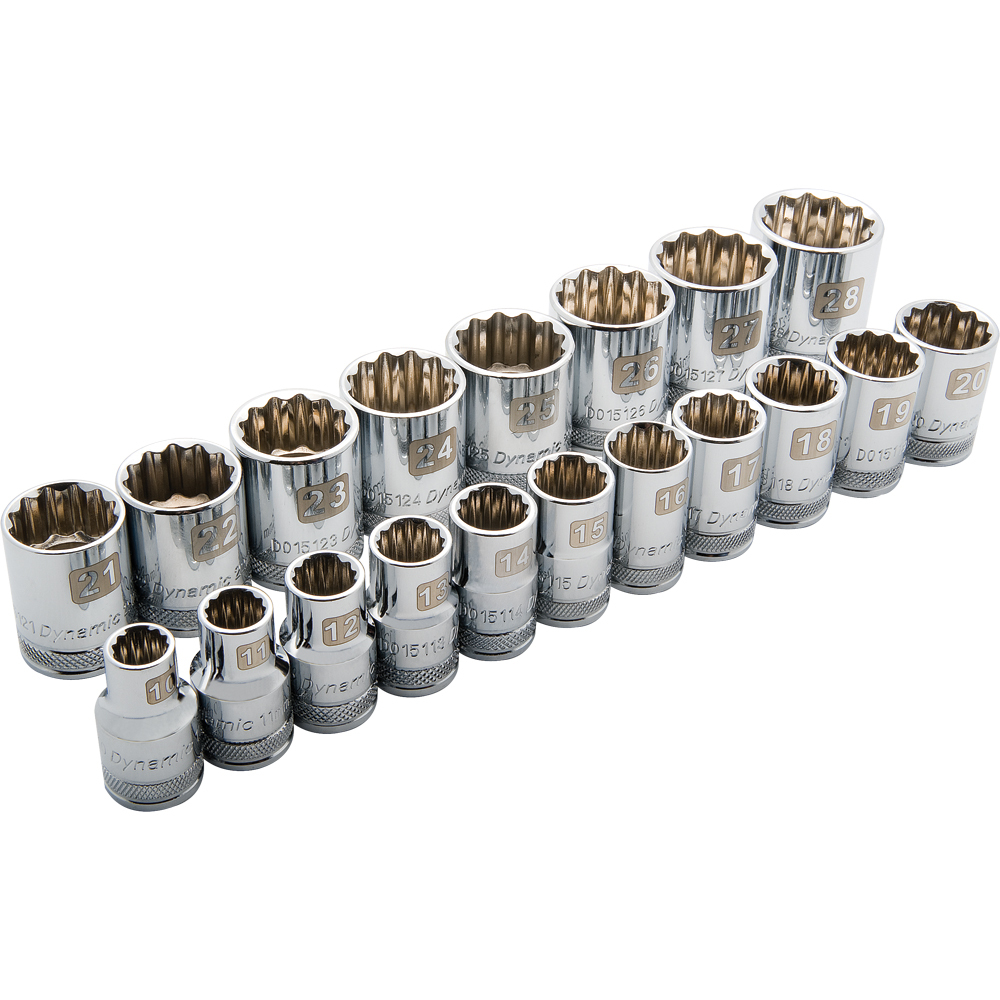 1/2&#34; Drive 19 Piece 12 Point Standard, Metric Socket Set, 10mm - 28mm