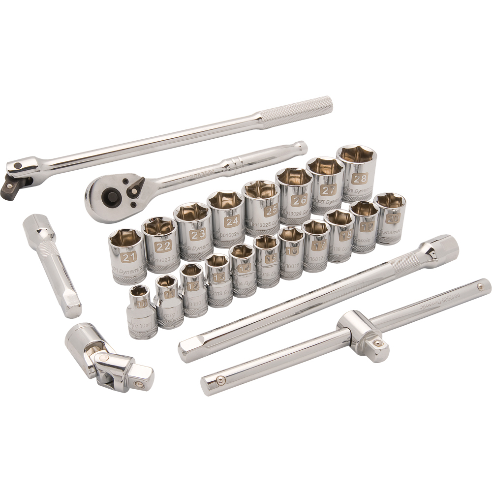 1/2&#34; Drive 25 Piece 6 Point Standard, Metric Socket Set, 10mm - 28mm