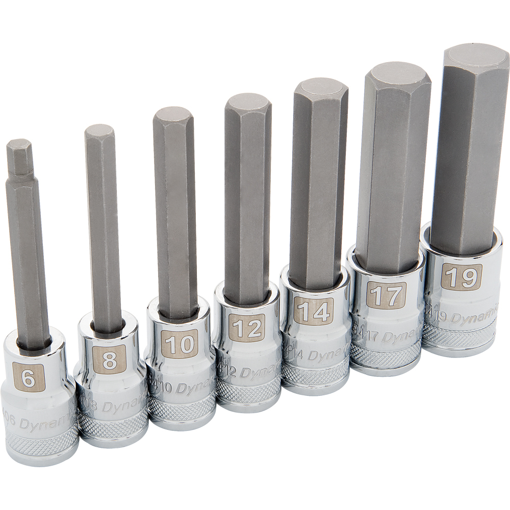 1/2&#34; Drive 7 Piece, Metric Long, Hex Socket Set, 6mm - 19mm