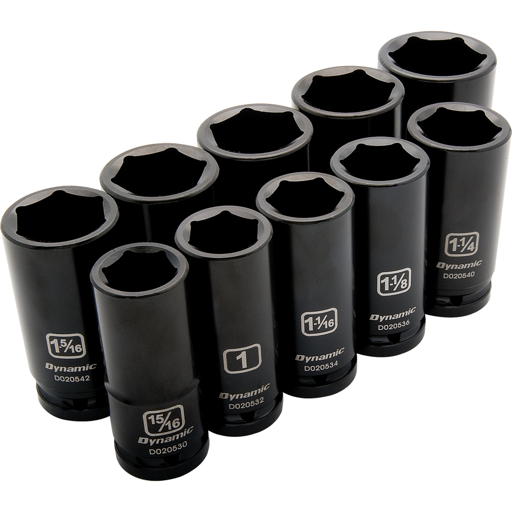 3/4&#34; Drive 10 Piece 6 Point, Deep Length, Impact SAE Socket Set, 15/16&#34; - 1-5/8&#34;