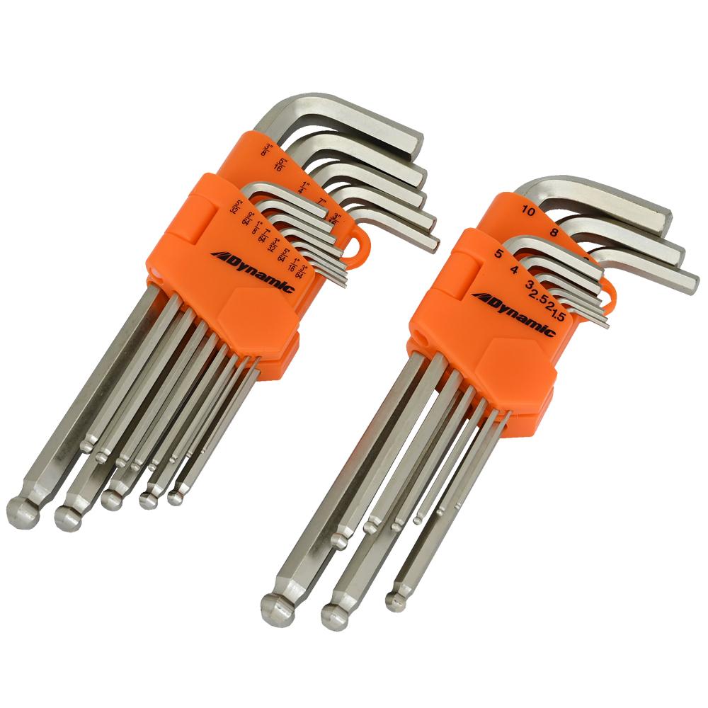 22 Piece SAE and Metric Ball End Long Hex Key Set, 3/64&#34; - 3/8&#34; and 1.5mm - 10mm