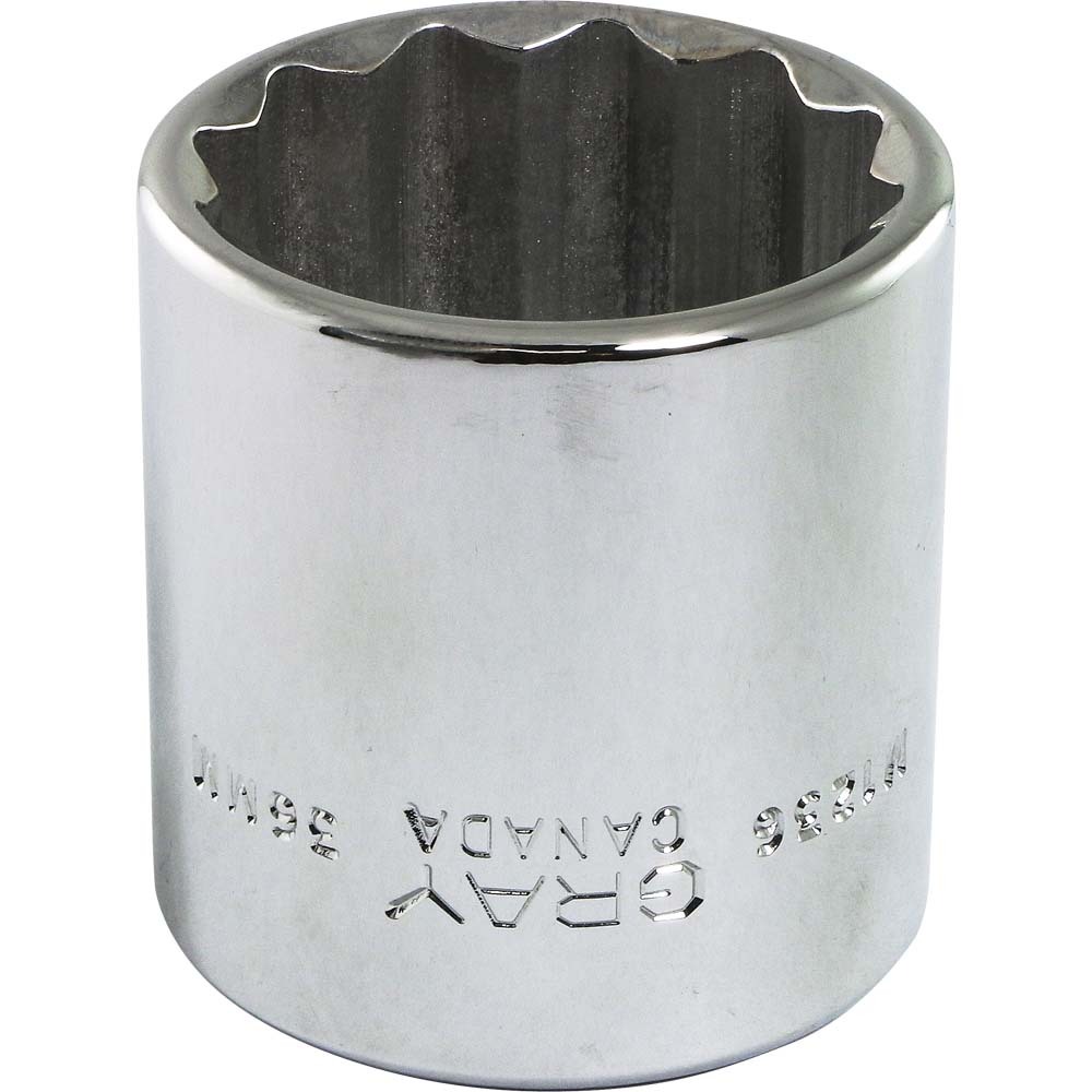 36mm X 1/2&#34; Drive, 12 Point Standard Length, Chrome Finish Socket