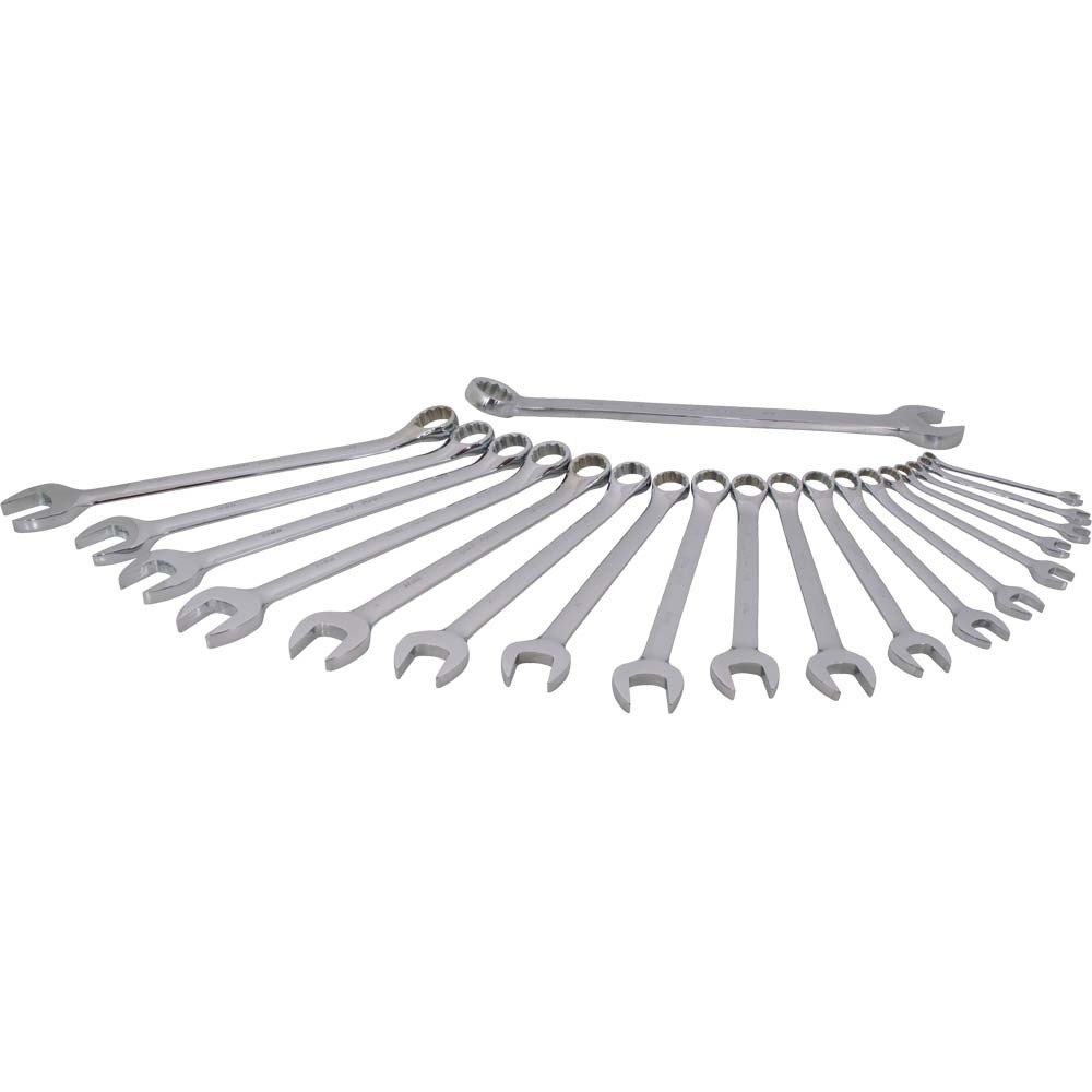 19 Piece 12 Point Metric, Mirror Chrome & Satin, Combination Wrench Set, 9mm - 36mm