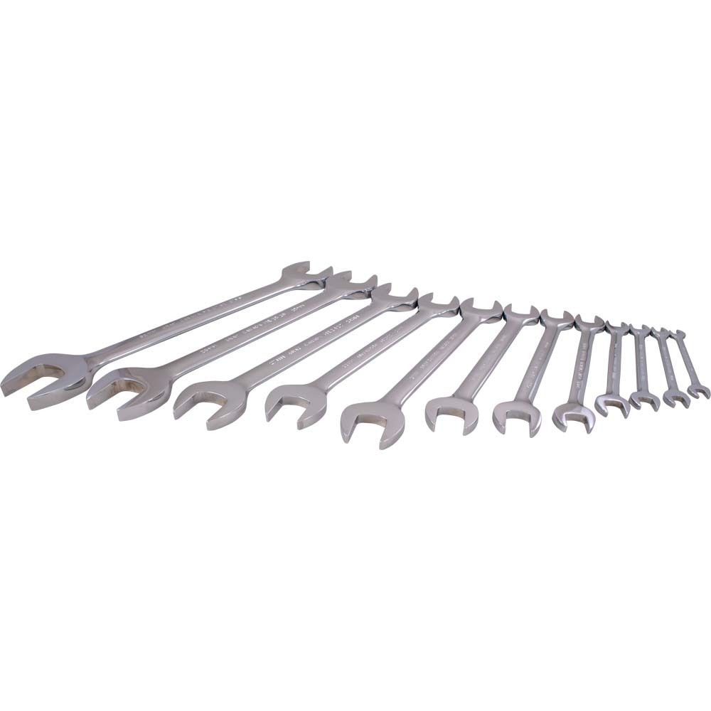 12 Piece Metric Open End, Mirror Chrome Wrench Set, 6mm X 7mm - 27mm X 32mm