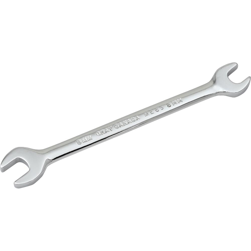 Wrench Open End 8mm X 9mm, 15° Head Angle, Mirror Chrome Finish