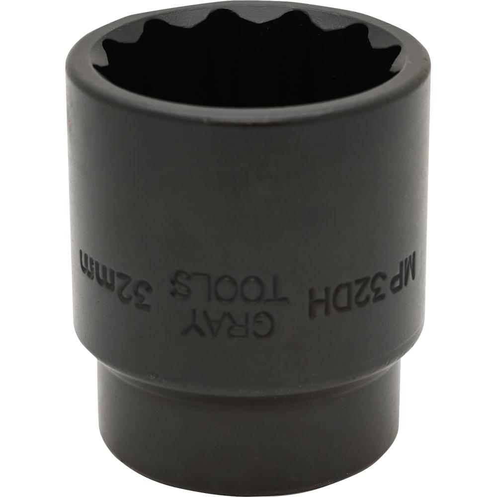 32mm X 1/2&#34; Drive, 12 Point Standard Length, Impact Socket