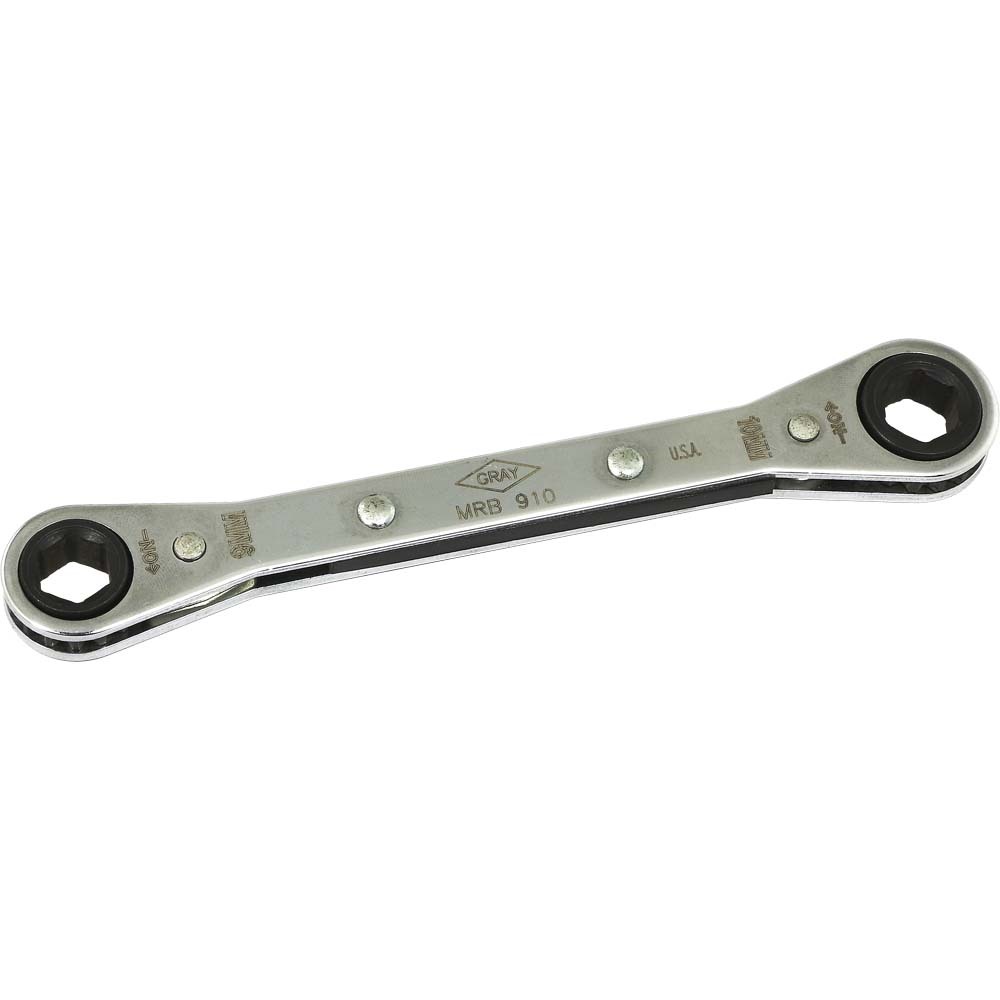 9mm X 10mm 6 Point, Flat Ratcheting Box Wrench, Mirror Chrome Finish