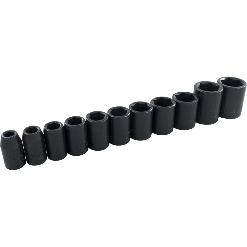 11 Piece 1/2&#34; Drive, 6 Point SAE Standard, Impact Socket Set, 3/8&#34; - 1&#34;