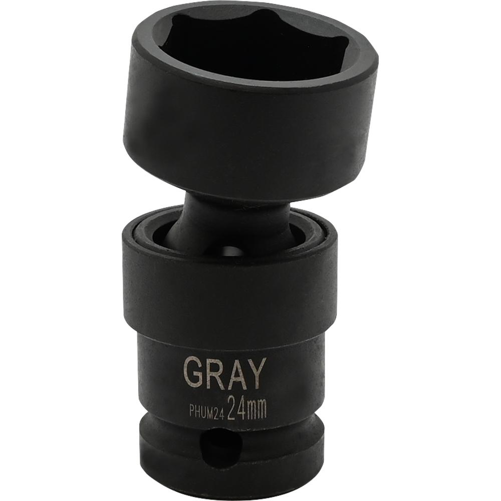 24mm X 1/2&#34; Drive, 6 Point Standard Length, Universal Joint Socket, Black Impact
