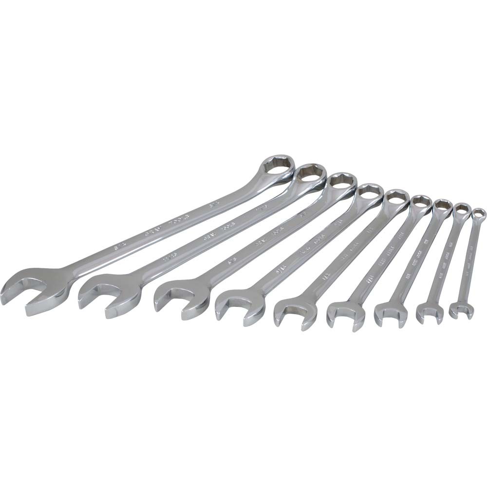 9 Piece 6 Point SAE, Mirror Chrome, Combination Wrench Set, 1/4&#34; - 3/4&#34;