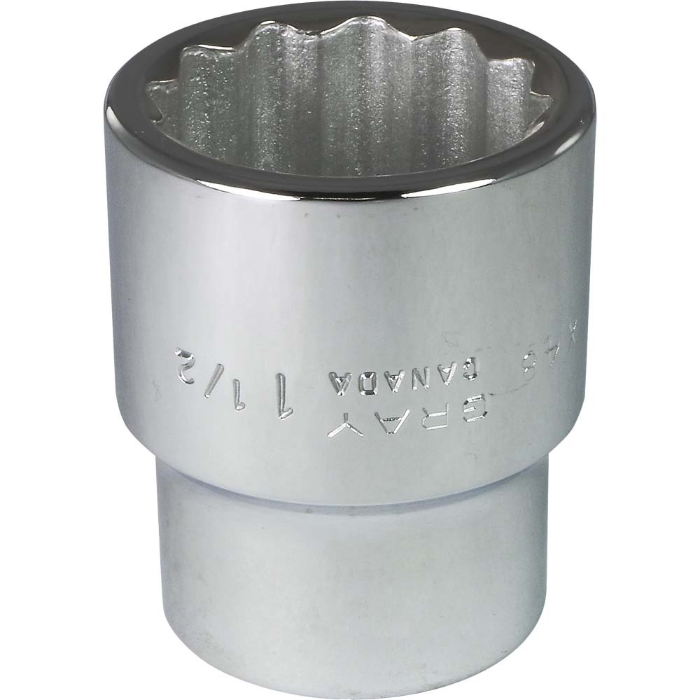 1-1/2&#34; X 1&#34; Drive 12 Point, Standard Length, Chrome Finish Socket