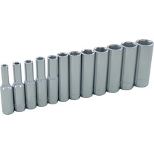 Gray Tools 19212 - 12 Piece 1/4" Drive, 6 Point Metric Deep, Chrome Socket Set, 4mm - 14mm