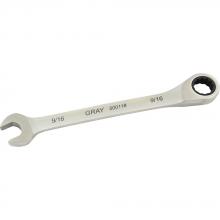 Gray Tools 500118 - 9/16" Combination Fixed Head Ratcheting Wrench, Stainless Steel Finish