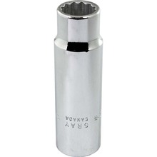 Gray Tools LD18 - 9/16" X 1/2" Drive, 12 Point Deep Length, Chrome Finish Socket