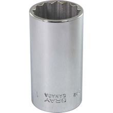 Gray Tools LT32 - 1" X 3/8" Drive, 12 Point Deep Length, Chrome Finish Socket