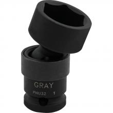 Gray Tools PHU32 - 1" X 1/2" Drive, 6 Point Standard Length, Universal Joint Socket, Black Impact