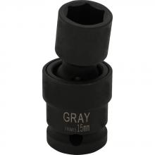 Gray Tools PHUM15 - 15mm X 1/2" Drive, 6 Point Standard Length, Universal Joint Socket, Black Impact