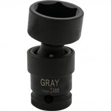 Gray Tools PHUM24 - 24mm X 1/2" Drive, 6 Point Standard Length, Universal Joint Socket, Black Impact