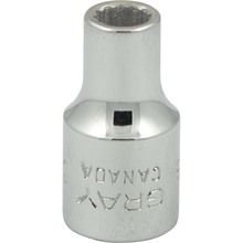 Gray Tools V106 - 3/16" X 1/4" Drive 12 Point, Standard Length, Chrome Finish Socket