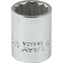 Gray Tools V116 - 1/2" X 1/4" Drive 12 Point, Standard Length, Chrome Finish Socket