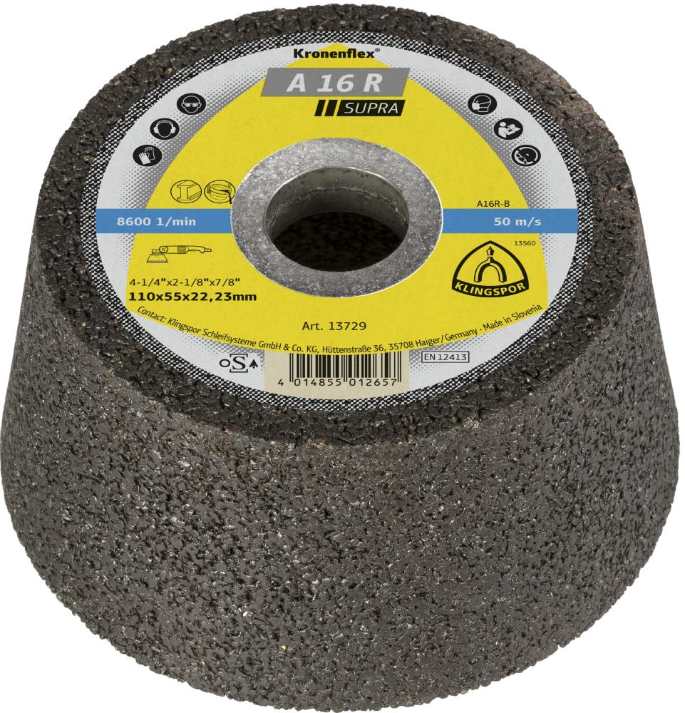 A 16 R cup grinding wheel, 4-1/4 x 2-1/8 x 7/8 Inch depressed centre