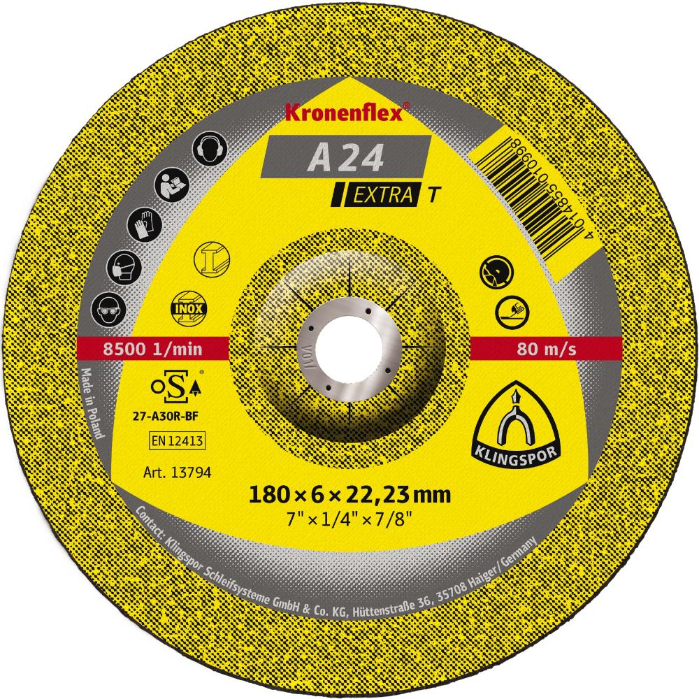 A 24 EX-T grinding discs, 7 x 5/16 x 7/8 Inch depressed centre