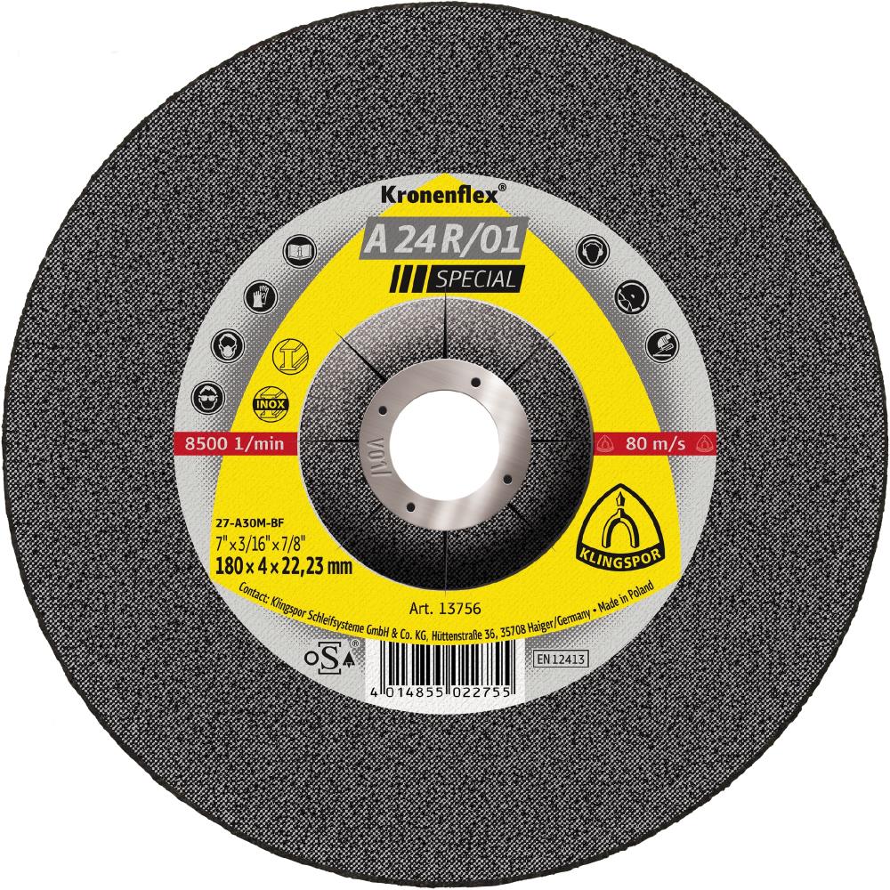A 24 R 01 grinding discs, 7 x 3/16 x 7/8 Inch depressed centre