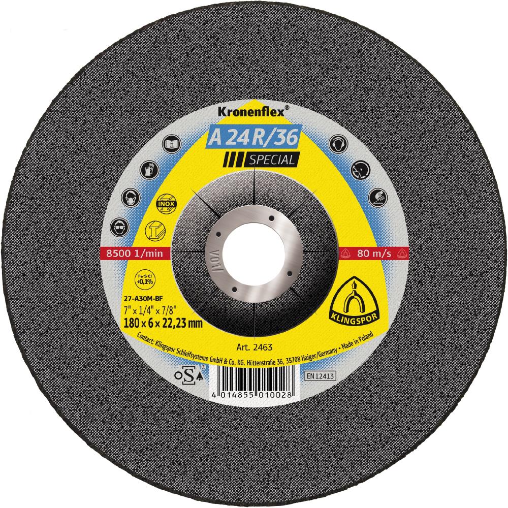 A 24 R 36 grinding discs, 7 x 1/4 x 7/8 Inch depressed centre
