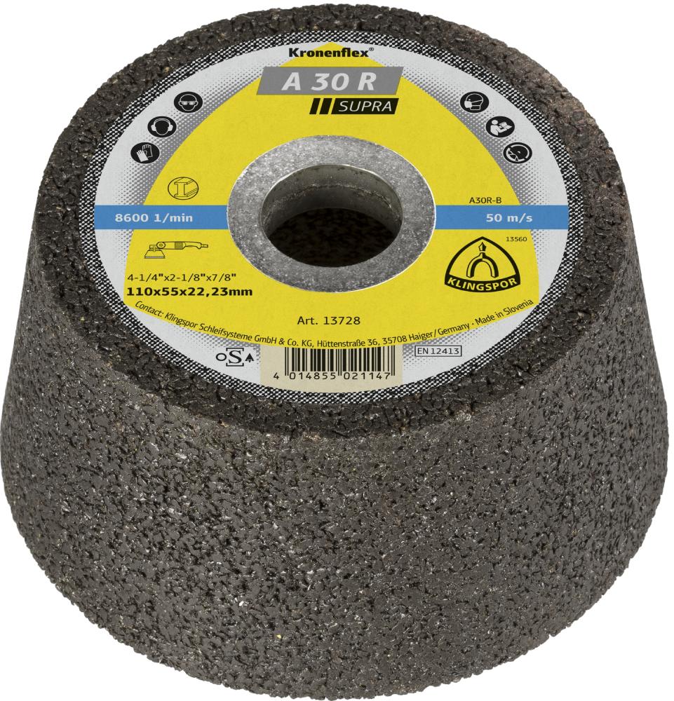 A 30 R cup grinding wheel, 4-1/4 x 2-1/8 x 7/8 Inch depressed centre