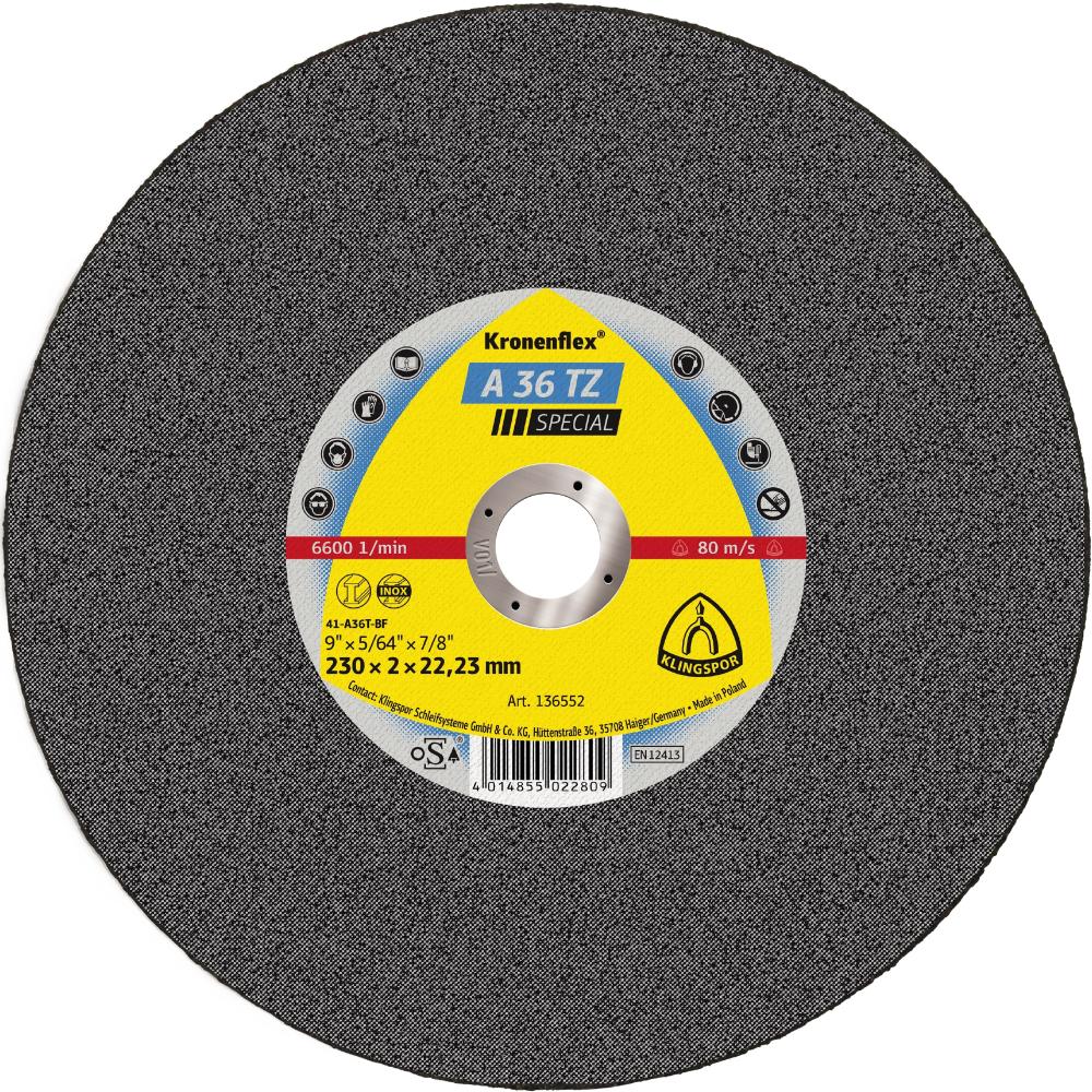 A 36 TZ cutting-off wheels, 9 x 5/64 x 7/8 Inch flat