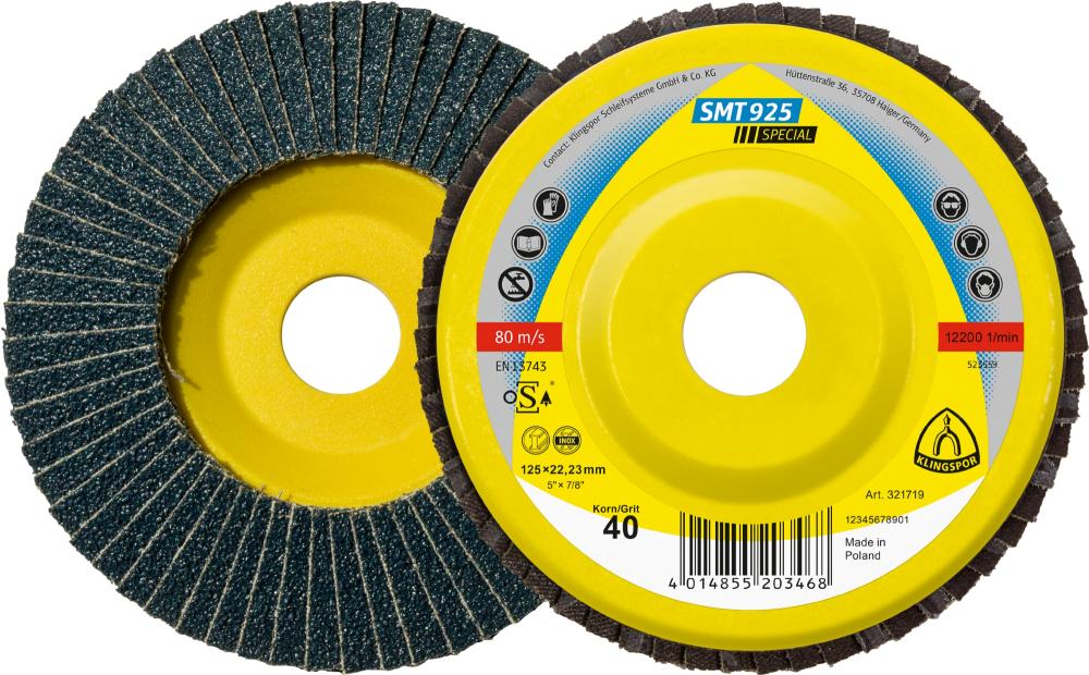 SMT 925 abrasive mop discs, 7 x 7/8 Inch grain 60 flat