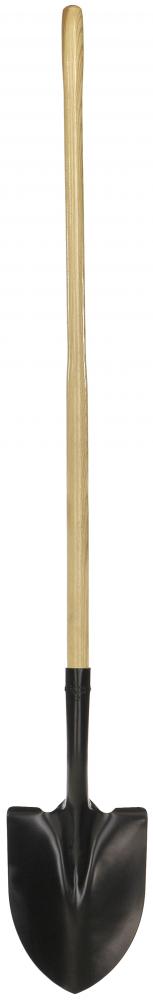 Round point shovel, long wood handle