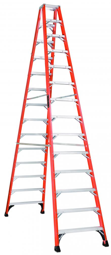 14&#39; Fiberglass Twin Step Ladder, Type IAA, 375 lb Load Capacity