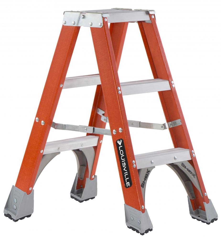 3&#39; Fiberglass Twin Step Ladder, Type IA, 300 lb Load Capacity