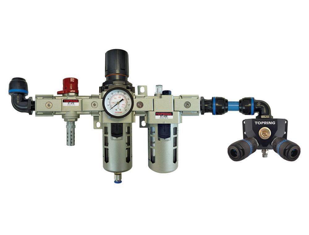 FRL Unit and Wall Manifold With 2 Composite Couplers 1/4 Industrial for 25 mm S08