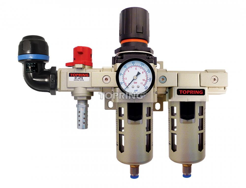 FRL Unit and Wall Manifold With 2 Steel Couplers 1/4 Industrial for 25 mm S08