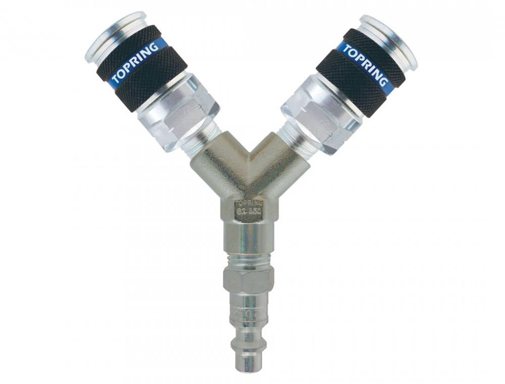 2-Way Brass Air Splitter With 1/4 Industrial Quick Couplers