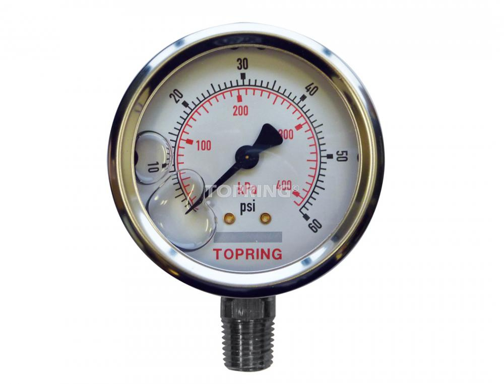 4 In. Stainless Steel Liquid Filled Pressure Gauge With Glycerin 0 to 60 PSI