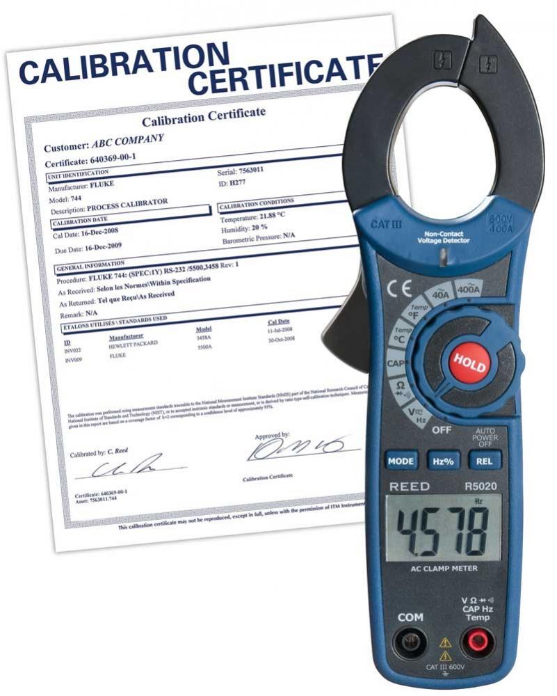 REED R5020 400A AC Clamp Meter with Temperature and Non-Contact Voltage Detector, includes NIST